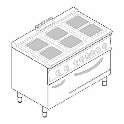 Fourneau dessus lectrique sur four lectrique - 6 plaques carres + placard - Gamme 700 - Modules 400 Four lectrique - Statique GN 2/1