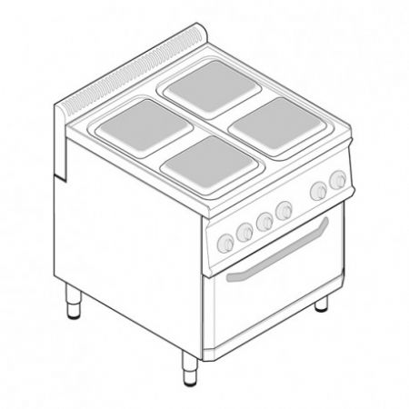 Fourneau dessus lectrique sur four lectrique - 4 plaques carres - Gamme 700 - Modules 350 Four lectrique - Ventil GN 1/1