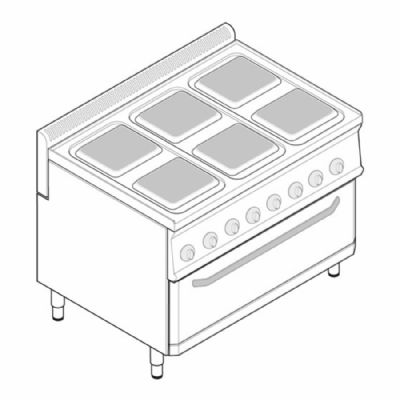 Fourneau dessus lectrique sur four lectrique extra large - 6 plaques carres - Gamme 700 - Modules 350 Four lectrique - Ventil extra large