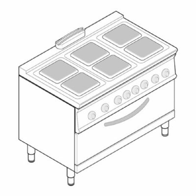 Fourneau dessus lectrique sur four lectrique extra large - 6 plaques carres - Gamme 700 - Modules 400 Four lectrique - Statique extra large