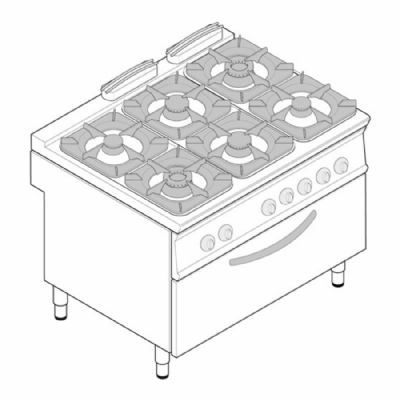 Fourneau dessus gaz sur four gaz statique extra-large + GRILL (3kW) - 6 feux - Gamme 900 - Modules 400 - PFXG12GGE9