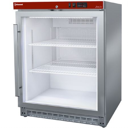 Frigo ventile, porte vitre, 150 litres acier inox 626x600x850 mm