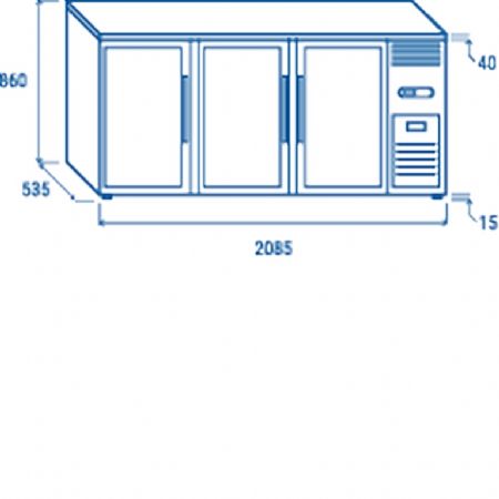 Arrire bar pour boissons noir 3 portes vitres  charnires 500L - 2085x535x860 mm