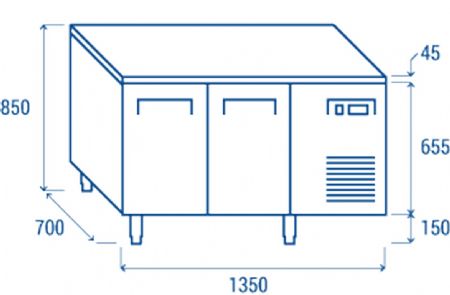 Table rfrigre ngative -22C  -18C 2 portes GN1/1 inox 260L - 1350x700x850 mm