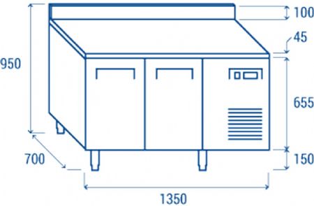 Table rfrigre ngative -22C  -18C 2 portes avec dosseret GN1/1 inox 210L - 1350x700x950 mm