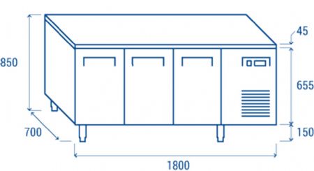 Dsserte rfrigre ngative -22C -18C 3 portes 400 L