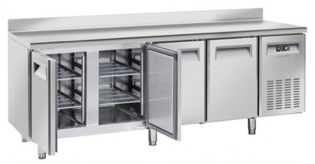 Table rfrigre positive -2C  +8C  4 portes avec dosseret GN1/1 inox 570L - 2250x700x950 mm