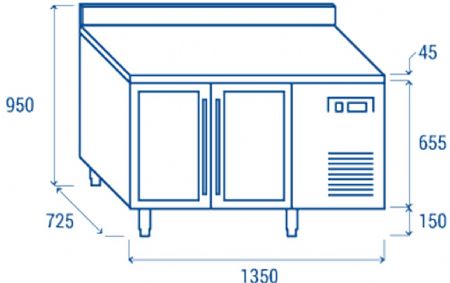 Table rfrigre positive +3C  +10C  2 portes vitres avec dosseret GN1/1 inox 260L - 1350x725x950 mm