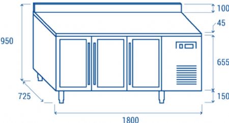 Table rfrigre positive +3C  +10C  3 portes vitres avec dosseret GN1/1 inox 400L - 1800x725x950 mm