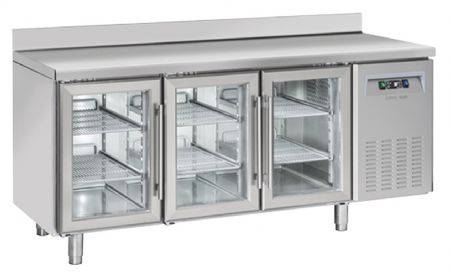 Table rfrigre positive +3C  +10C  3 portes vitres avec dosseret GN1/1 inox 400L - 1800x725x950 mm