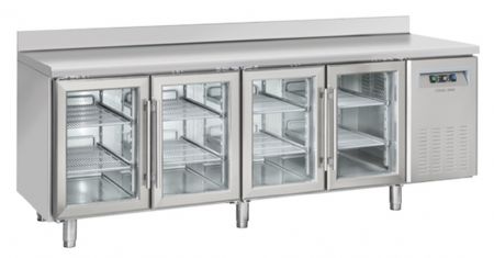 Table rfrigre positive +3C  +10C  4 portes vitrees avec dosseret GN1/1 inox 570L - 2250x725x950 mm