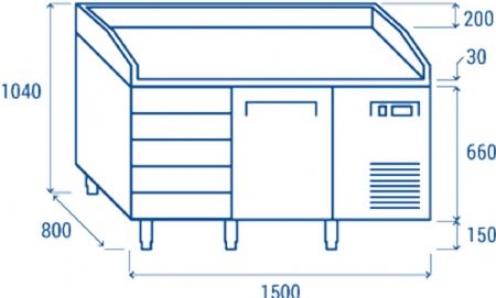 Meuble  pizza 600x400 1 porte + 5 tiroirs spcial pizza inox 220L - 1900x800x1040 mm