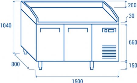 Meuble  pizza 600x400 2 portes spcial pizza inox 430L - 1500x800x1040 mm