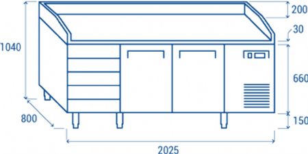 Meuble  pizza 600x400 2 portes + 5 tiroirs spcial pizza inox 430L - 2025x800x1040 mm