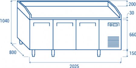 Meuble  pizza 600x400 3 portes spcial pizza inox 640L - 2025x800x1040 mm