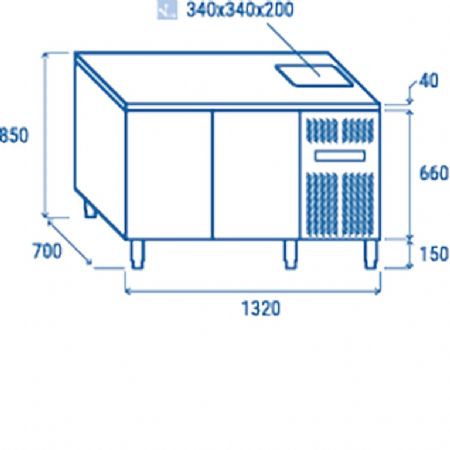 Table rfrigre positive 0C  +8C  2 portes avec vier GN1/1 inox 300L - 1320x700x850 mm