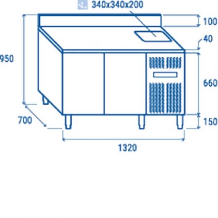 Table rfrigre positive 0C  +8C  2 portes avec vier et dosseret GN1/1 inox 300L - 1320x700x950 mm