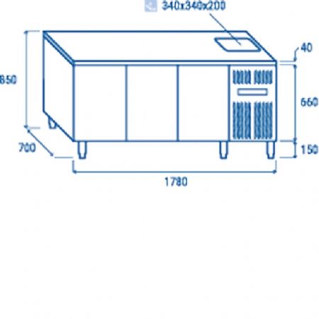 Table rfrigre positive 0C  +8C  3 portes avec vier GN1/1 inox 460L - 1780x700x850 mm