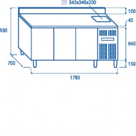 Table rfrigre positive 0C  +8C  3 portes avec vier et dosseret GN1/1 inox 460L - 1780x700x950 mm