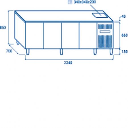Table rfrigre positive 0C  +8C  4 portes avec vier GN1/1 inox 630L - 2240x700x850 mm