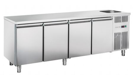 Table rfrigre positive 0C  +8C  4 portes avec vier GN1/1 inox 630L - 2240x700x850 mm