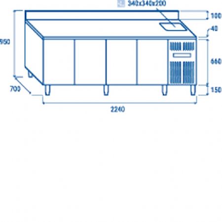 Table rfrigre positive 0C  +8C  4 portes avec vier et dosseret GN1/1 inox 630L - 2240x700x950 mm