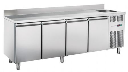 Table rfrigre positive 0C  +8C  4 portes avec vier et dosseret GN1/1 inox 630L - 2240x700x950 mm