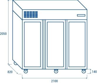 Rfrigrateur 3 portes vitres  12 x GN2/1 -  2100x820x2050 mm R290