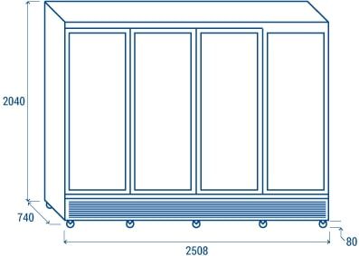 Vitrine pour boissons 4 portes vitres   2300 litres 2508x740x2040 mm R290