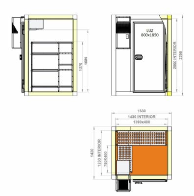 Ensemble Chambre froide avec groupe ngative -15/-25 C paisseur 100 mm - 1630x1430x2200 mm