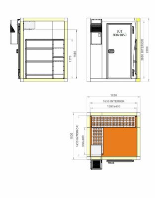 Ensemble Chambre froide avec groupe ngative -15/-25 C paisseur 100 mm - 1830x1630x2200 mm