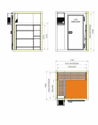 Ensemble Chambre froide avec groupe positive 0/+10C 80 mm paisseur - 1790x1590x2160 mm