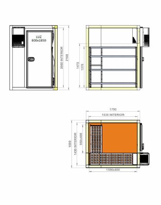 Ensemble Chambre froide avec groupe positive 0/+10C 80 mm paisseur - 1590x1790x2160 mm