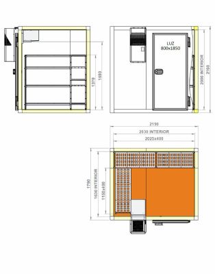 Ensemble Chambre froide avec groupe positive 0/+10C 80 mm paisseur - 2190x1790x2160