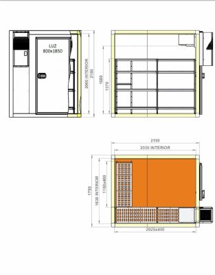 Ensemble Chambre froide avec groupe positive 0/+10C 80 mm paisseur - 1790x2190x2160 mm