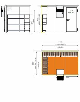 Ensemble Chambre froide avec groupe ngative -15/-25 C paisseur 100 mm - 3030x2030x2200 mm