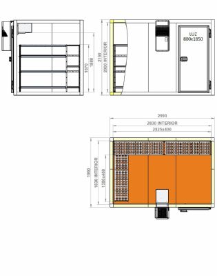 Ensemble Chambre froide avec groupe positive 0/+10C 80 mm paisseur - 2990x1990x2160 mm