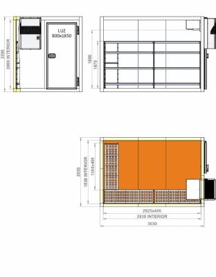 Ensemble Chambre froide avec groupe ngative -15/-25 C paisseur 100 mm - 2030x3030x2200 mm