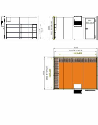 Ensemble Chambre froide avec groupe ngative -15/-25 C paisseur 100 mm - 4030x3030x2200 mm