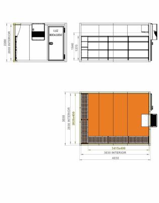 Ensemble Chambre froide avec groupe ngative -15/-25 C paisseur 100 mm - 3030x4030x2200 mm