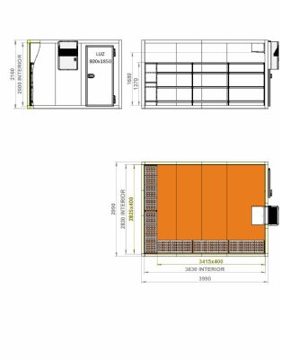 Ensemble Chambre froide avec groupe positive 0/+10C 80 mm paisseur - 2990x3990x2160 mm