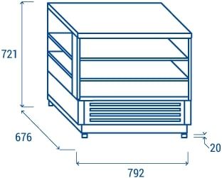 Vitrine pour comptoir  patisserie panoramique 180 litres   792x676x721 mm R290