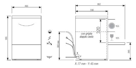 Lave-verres professionnel avec pompe de vidange - panier 400x400 mm