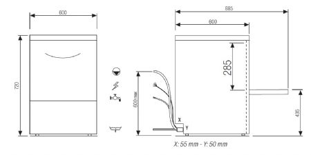 Lave-verres/vaisselle professionnel avec pompe de vidange - panier 500x500 mm