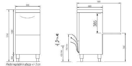 Lave-vaisselle professionnel avec pompe de vidange panier 500x500 mm