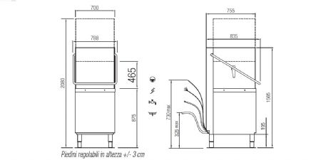 Lave-vaisselle professionnel  capot avec pompe de vidange - panier 500x600 mm