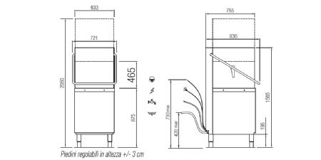 Lave-vaisselle professionnel  capot avec pompe de vidange et commandes lectroniques avances - panier 500x500 mm