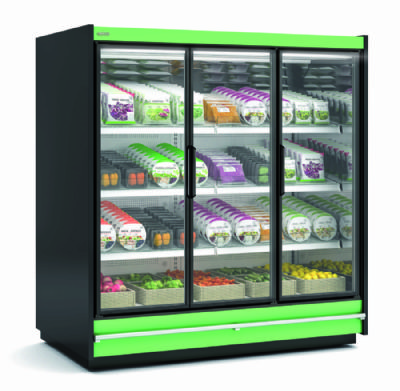 Vitrine murale supermarch froid positif +1/+10 C avec portes battantes vitres - 1250x791x2060 mm