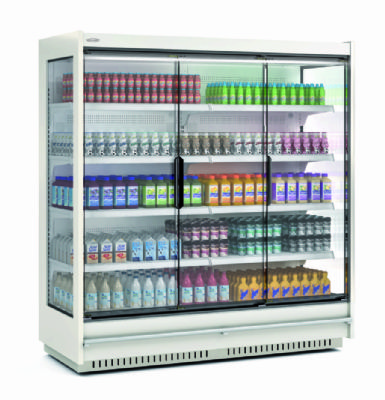 Vitrine murale supermarch froid positif -1/+5 C avec portes battantes vitres - 1250x791x2060 mm