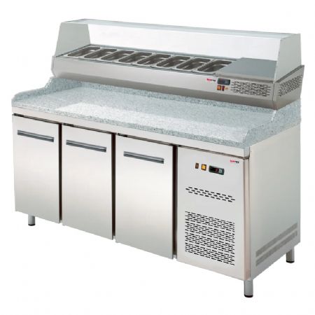 Table pizza elec rfrigre pro pos GN1/1 porte double 7 tiroirs dessus granit avec saladette rf